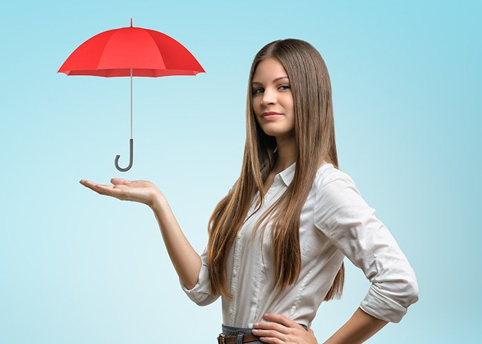 Woman holding an animated umbrella