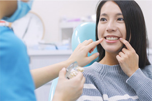 A woman at her dental appointment.